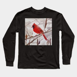 Northern Cardinal with Leaves painting Long Sleeve T-Shirt